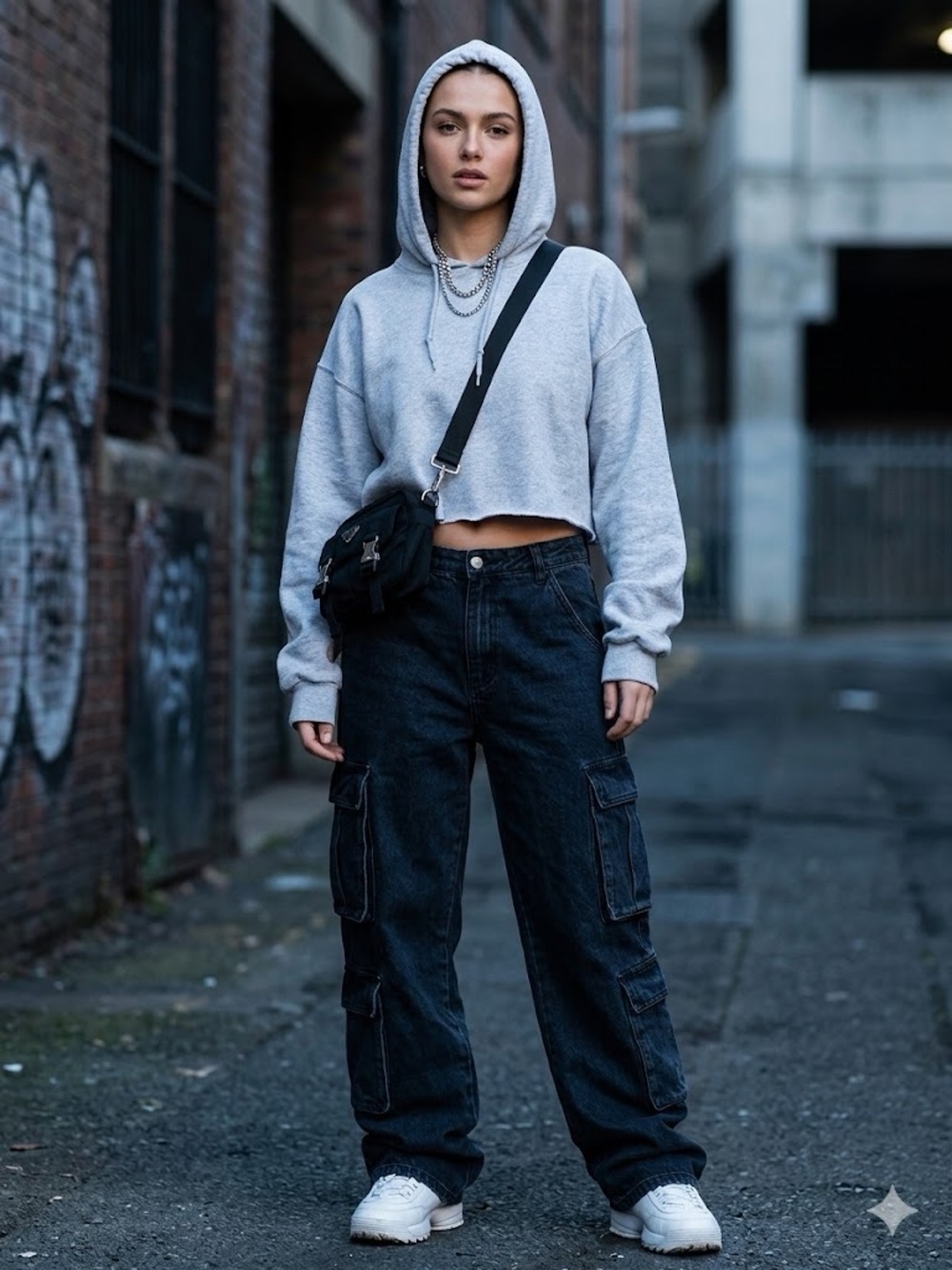 Lee Y2K Heather Gray Heavyweight Cropped Hoodie Raw Hem Streetwear Sweatshirt